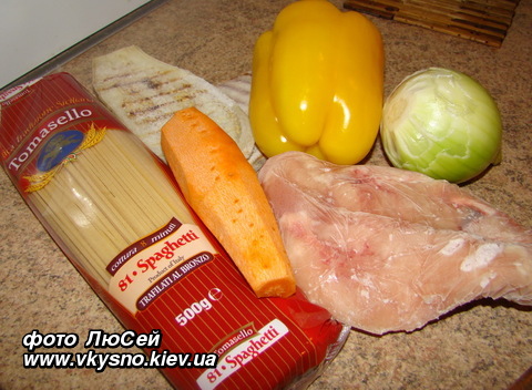 Овощное рагу с мясом и вермишелью