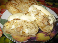 Блинчики "Смакота" с начинкой из риса, грибов и яйца