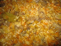 Рис с овощами и куриными пупками