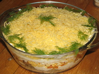 рецепт Печеночный слоеный салат